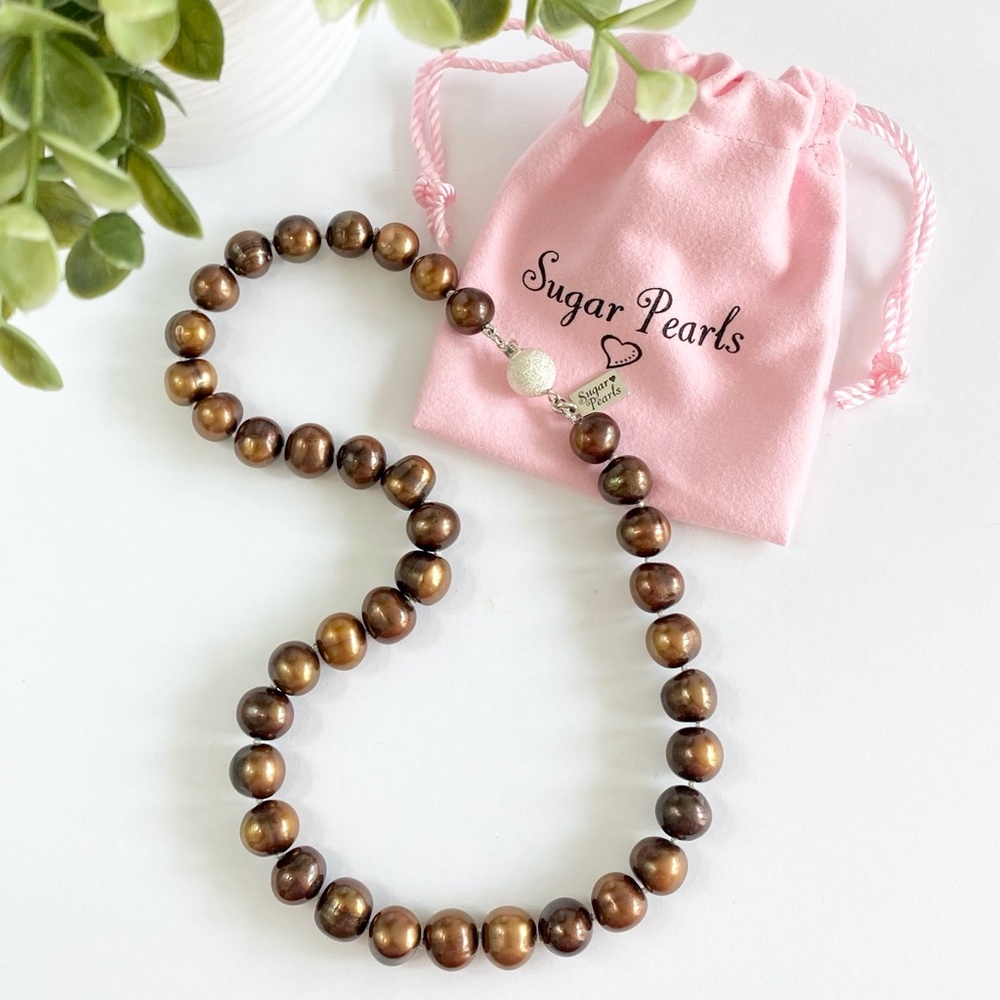 Chocolate Brown Freshwater Pearl Necklace - Picture 2 of 5